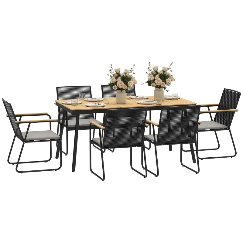 Sitzgruppe 7-teilig Metall Essgruppe 6 Personen Esstisch 6 Stühle | Naturholz/Schwarz Sitzgruppe 7-teilig Metall Essgruppe 6 Personen Esstisch 6 Stühle | Naturholz/Schwarz