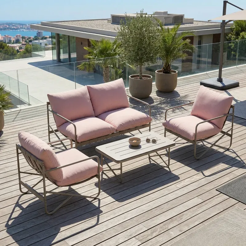 Garten-Set 4 Personen Zweisitzer Sessel Tisch Metall | Rosa