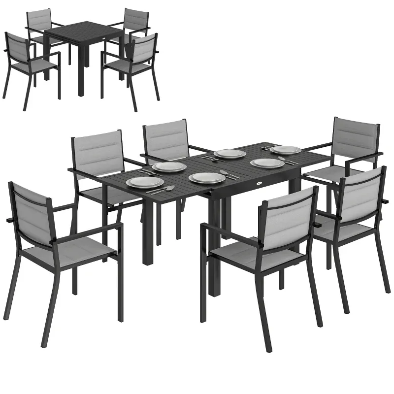 7-teiliges Garten-Essset Aluminium Ausziehbarer Tisch 6 Stühle | Grau 7-teiliges Garten-Essset Aluminium Ausziehbarer Tisch 6 Stühle | Grau