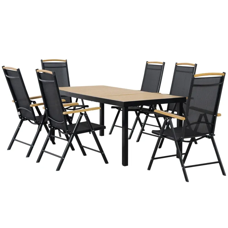 Outdoor Gartenmöbelset 6 Personen Aluminiumrahmen Tisch 6 Stühle | Schwarz Outdoor Gartenmöbelset 6 Personen Aluminiumrahmen Tisch 6 Stühle | Schwarz