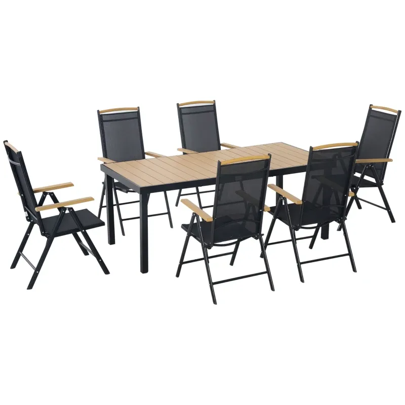 Outdoor Gartenmöbelset 6 Personen Aluminiumrahmen Tisch 6 Stühle | Schwarz