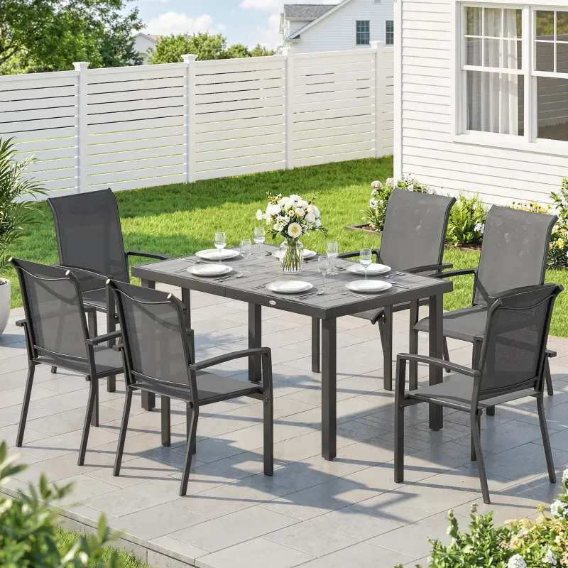 7-tlg. Garten-Set Gartentisch 6 Stapelstühle Texteline | Grau
