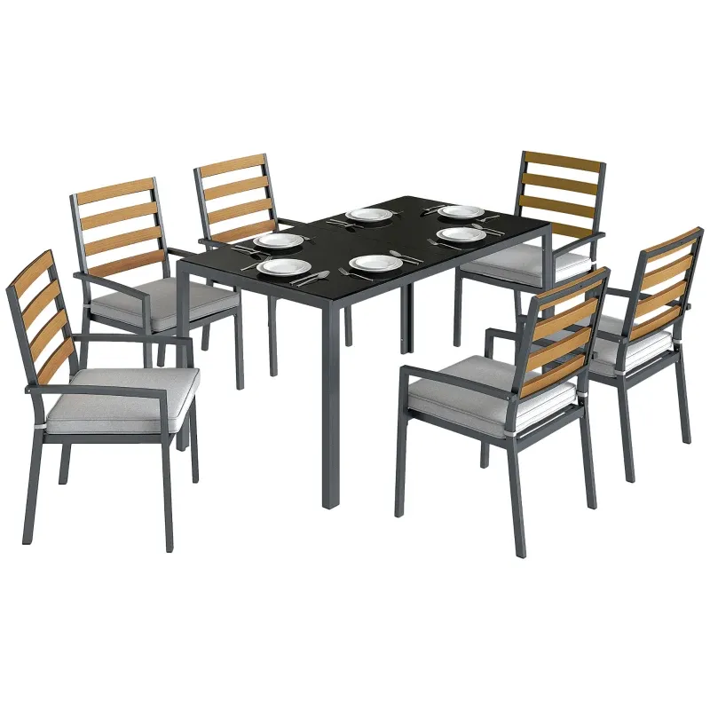 7-teiliges Garten-Esst-Set Tisch 6 Stühle | Schwarz 7-teiliges Garten-Esst-Set Tisch 6 Stühle | Schwarz