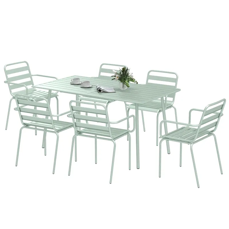 Gartenmöbel-Set 7-teilig Tisch 6 Stapelstühle Stahl | Hellgrün Gartenmöbel-Set 7-teilig Tisch 6 Stapelstühle Stahl | Hellgrün