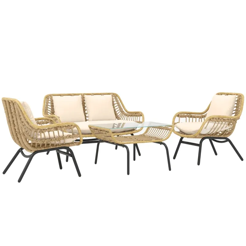 Sitzgruppe Outdoor Sitzgarnitur Gartenmöbel Set Beistelltisch Rattan | Beige Sitzgruppe Outdoor Sitzgarnitur Gartenmöbel Set Beistelltisch Rattan | Beige