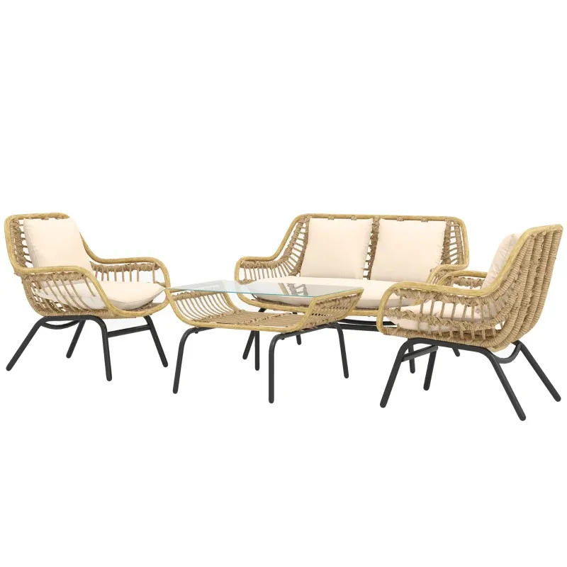 Sitzgruppe Outdoor Sitzgarnitur Gartenmöbel Set Beistelltisch Rattan | Beige