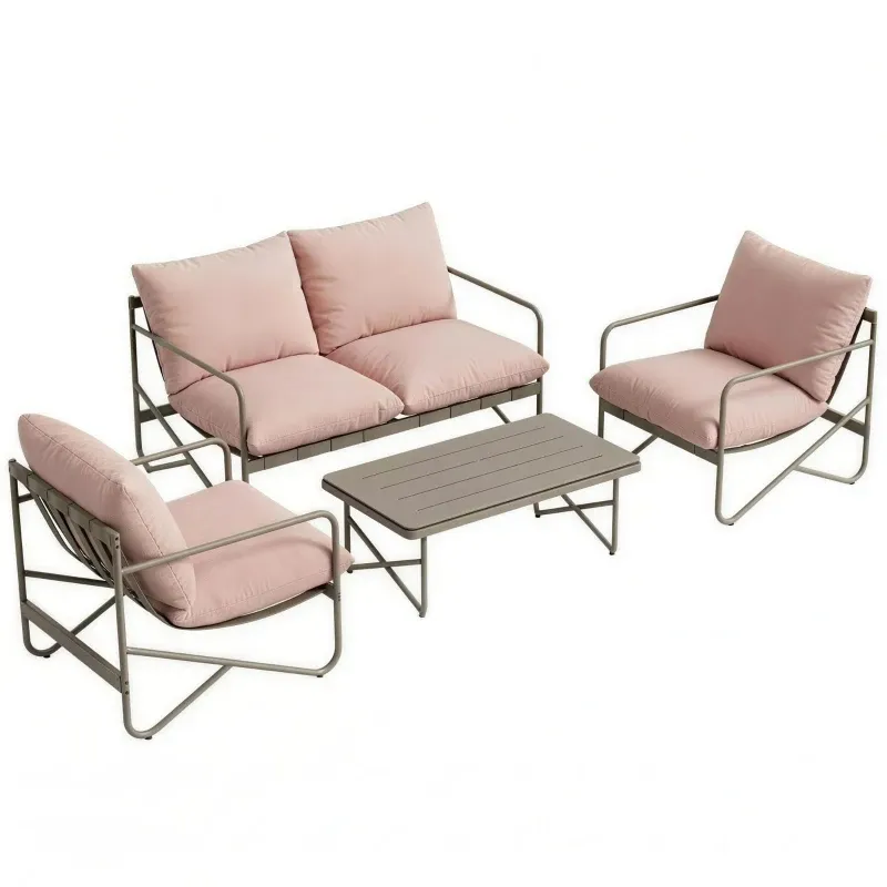 Garten-Set 4 Personen Zweisitzer Sessel Tisch Metall | Rosa Garten-Set 4 Personen Zweisitzer Sessel Tisch Metall | Rosa
