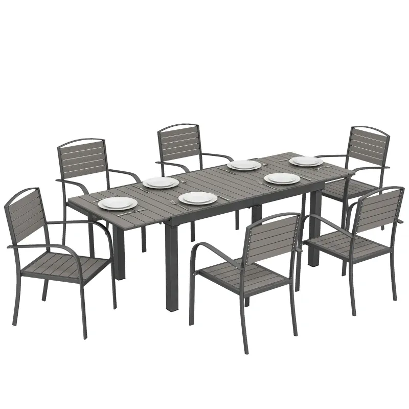 Gartenmöbel-Set für 6 Personen 7-teilig Ausziehbar Tisch 6 Stühle Holzoptik | Grau Gartenmöbel-Set für 6 Personen 7-teilig Ausziehbar Tisch 6 Stühle Holzoptik | Grau