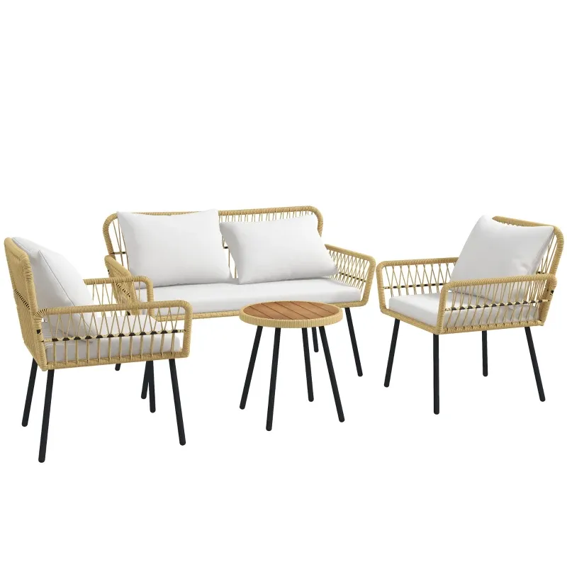 Gartenmöbel-Set 4-teilig Sofa 2 Sessel Couchtisch PE-Rattan | Beige Gartenmöbel-Set 4-teilig Sofa 2 Sessel Couchtisch PE-Rattan | Beige