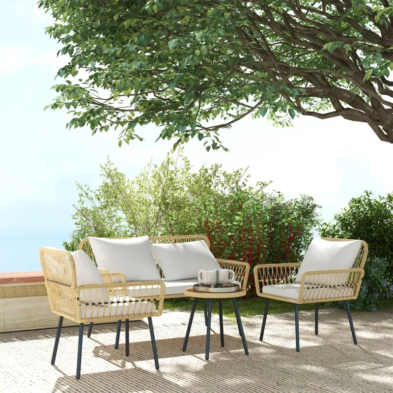 Gartenmöbel-Set 4-teilig Sofa 2 Sessel Couchtisch PE-Rattan | Beige