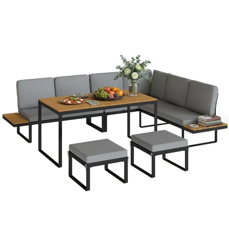 Modulares Gartenmöbel-Set 2 Zweisitzer 1 Ecksofa Kissen | Grau Modulares Gartenmöbel-Set 2 Zweisitzer 1 Ecksofa Kissen | Grau