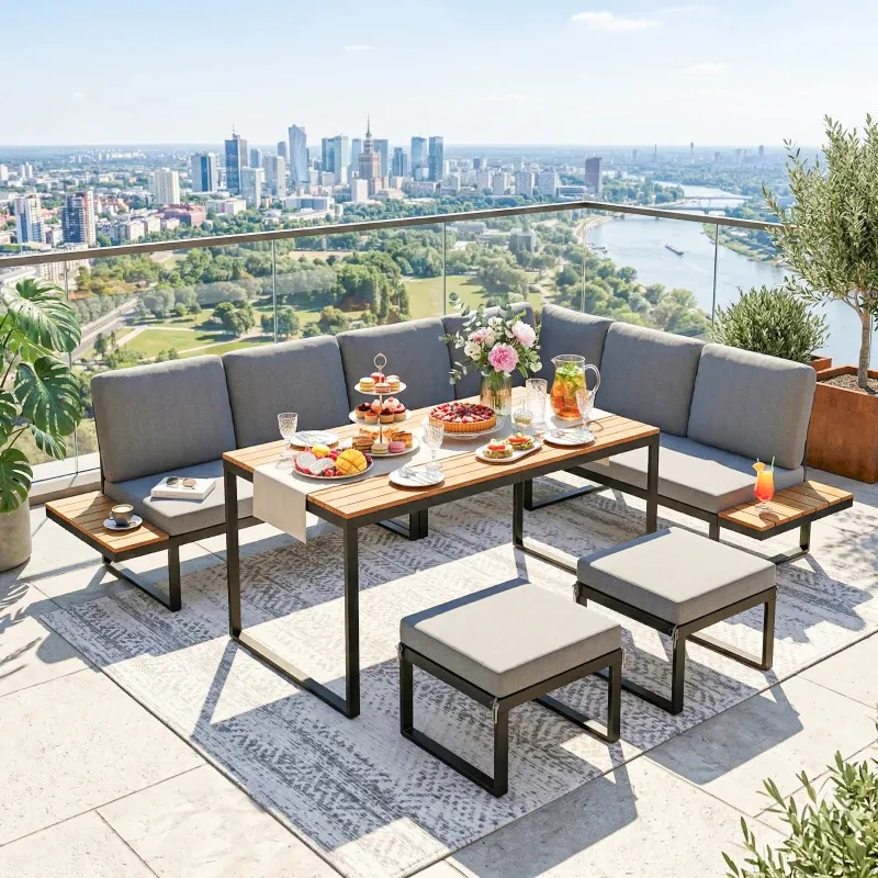 Modulares Gartenmöbel-Set 2 Zweisitzer 1 Ecksofa Kissen | Grau