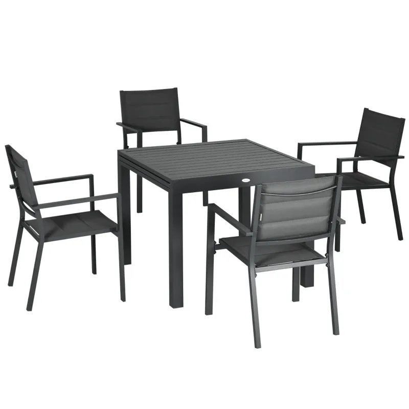 Gartenmöbel-Set Aluminium Textilene Ausziehbarer Tisch 6 Stapelstühle | Dunkelgrau