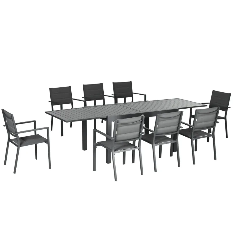 Gartenmöbel-Set Ausziehbarer Tisch 135-270 cm Aluminium Textilene 8 Stapelstühle | Grau Gartenmöbel-Set Ausziehbarer Tisch 135-270 cm Aluminium Textilene 8 Stapelstühle | Grau