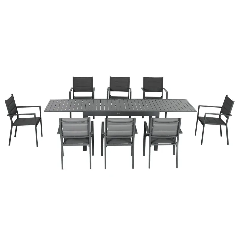 Gartenmöbel-Set Ausziehbarer Tisch 135-270 cm Aluminium Textilene 8 Stapelstühle | Grau