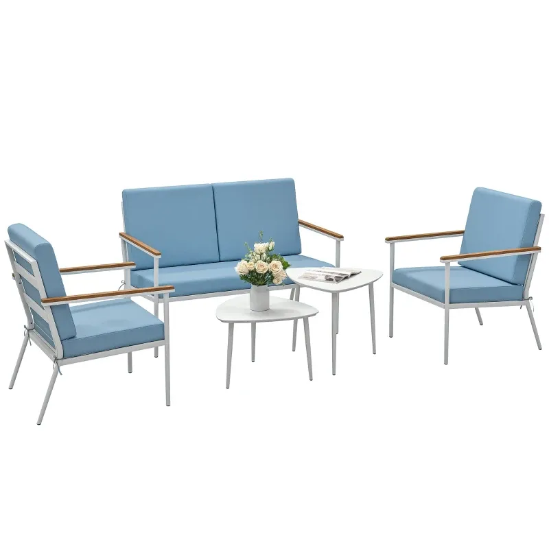 Gartenlounge 4 Personen 5‑teiliges Balkon‑Set Sofa 2 Sessel 2 Couchtische | Hellblau Gartenlounge 4 Personen 5‑teiliges Balkon‑Set Sofa 2 Sessel 2 Couchtische | Hellblau