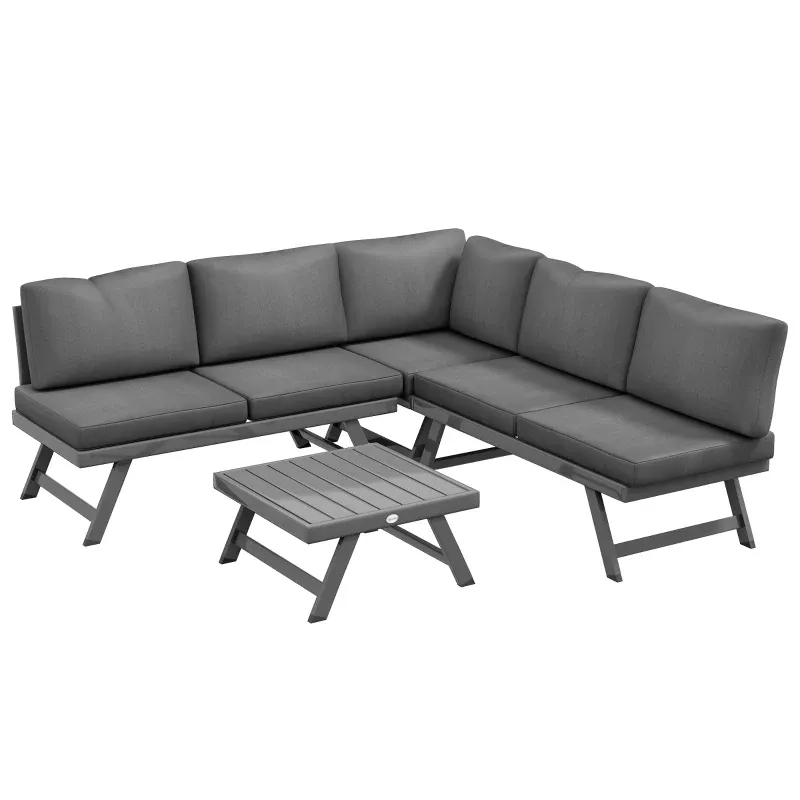Garten-Sitzgruppe Eck- und Convertible 4-teilig 2 Zweisitzer 1 Eckstuhl Couchtisch | Grau/Weiss Garten-Sitzgruppe Eck- und Convertible 4-teilig 2 Zweisitzer 1 Eckstuhl Couchtisch | Grau/Weiss