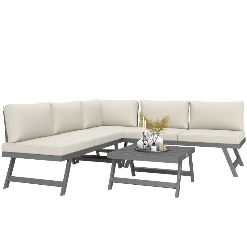 Eck- und 4-teiliges Gartensofaset 2 Zweisitzer 1 Eckstuhl Couchtisch | Grau/Beige Eck- und 4-teiliges Gartensofaset 2 Zweisitzer 1 Eckstuhl Couchtisch | Grau/Beige