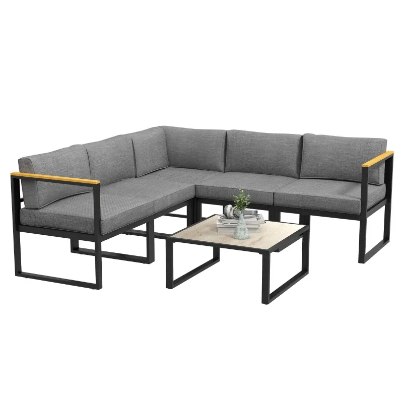 Gartensofa-Set Ecksofa Zeitgenössisches Design 6-teilig 5 Personen Aluminium | Grau/Natur Gartensofa-Set Ecksofa Zeitgenössisches Design 6-teilig 5 Personen Aluminium | Grau/Natur