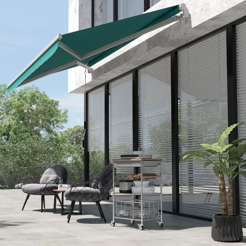 Ausziehbare Sonnenstore Markise Handkurbel Metall Aluminium 4x2,5m | Dunkelgrün