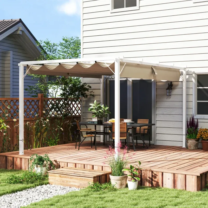 Gartenpergola Aluminium 3 x 4 m Ausziehbares Dach Sonnenschutz UPF30+ | Weiss