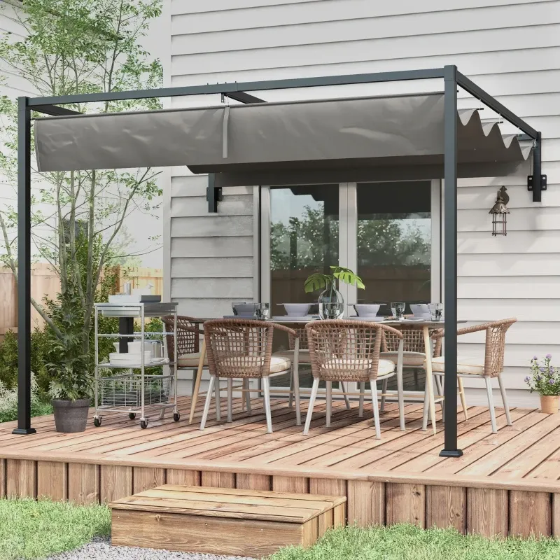 Pergola Gazebo 3x4 m Ausziehbares Dach Drainagelöcher Stahl Polyester | Dunkelgrau