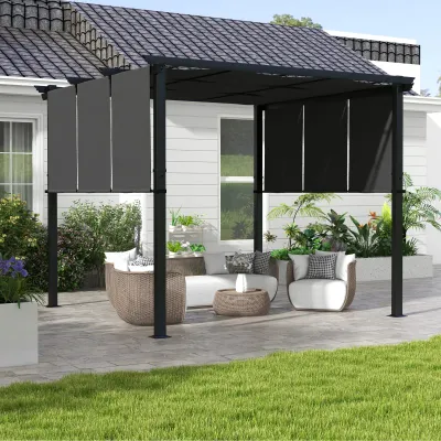Pavillon Pergola 3 x 3 m Verschiebbare Stoffdächer Metallstruktur Polyester | Grau