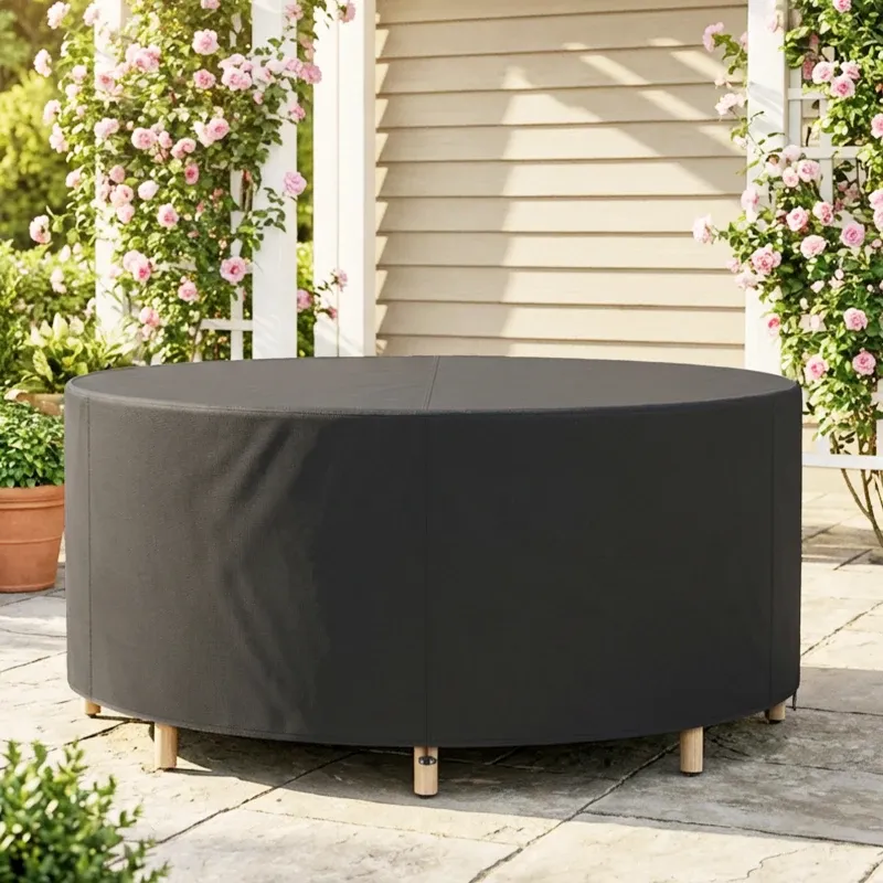 Runde Schutzhülle Gartenmöbel Ø214x70cm / Winterfest Wasserdicht Anti-UV Abdeckplane | Schwarz