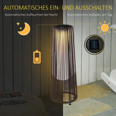 Gartenleuchte Aussenlampe Solarbetrieben 8 Stunden Betrieb Automatikmodus Rattanoptik | Braun