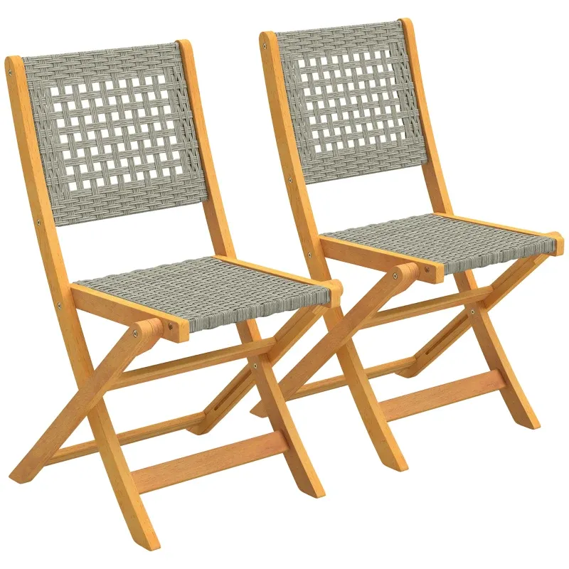 Gartenstühle 2 Stück FSC Klappstuhl Atmungsaktiv Sitz Massivholz Polyrattan | Naturholz/Grau Gartenstühle 2 Stück FSC Klappstuhl Atmungsaktiv Sitz Massivholz Polyrattan | Naturholz/Grau