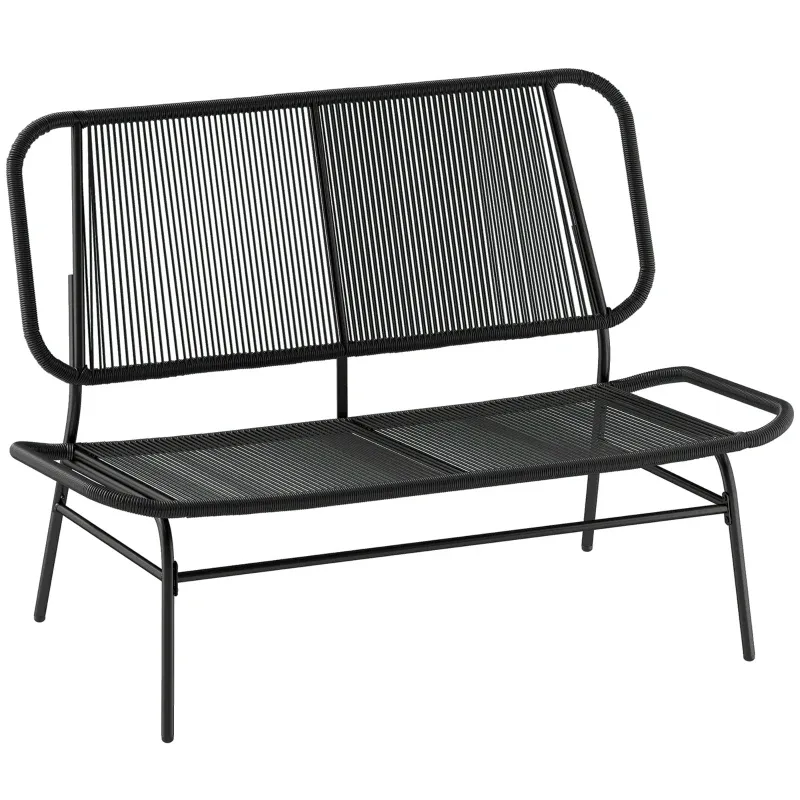 2-Sitzer-Outdoor-Rattansofa Gartenbank Sitz- Rückenlehne Rattan Stahlgestell | Schwarz 2-Sitzer-Outdoor-Rattansofa Gartenbank Sitz- Rückenlehne Rattan Stahlgestell | Schwarz