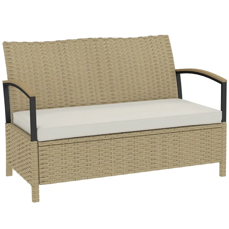 Rattan-Bank mit Stauraum Coffre Extérieur 125L Stahlrahmen | Khaki Rattan-Bank mit Stauraum Coffre Extérieur 125L Stahlrahmen | Khaki
