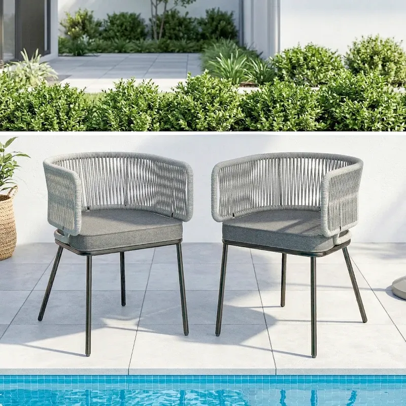 Gartenstühle 2 Stück Polyrattan Gartensessel Waschbare Kissen | Schwarz/Hellgrau/Grau