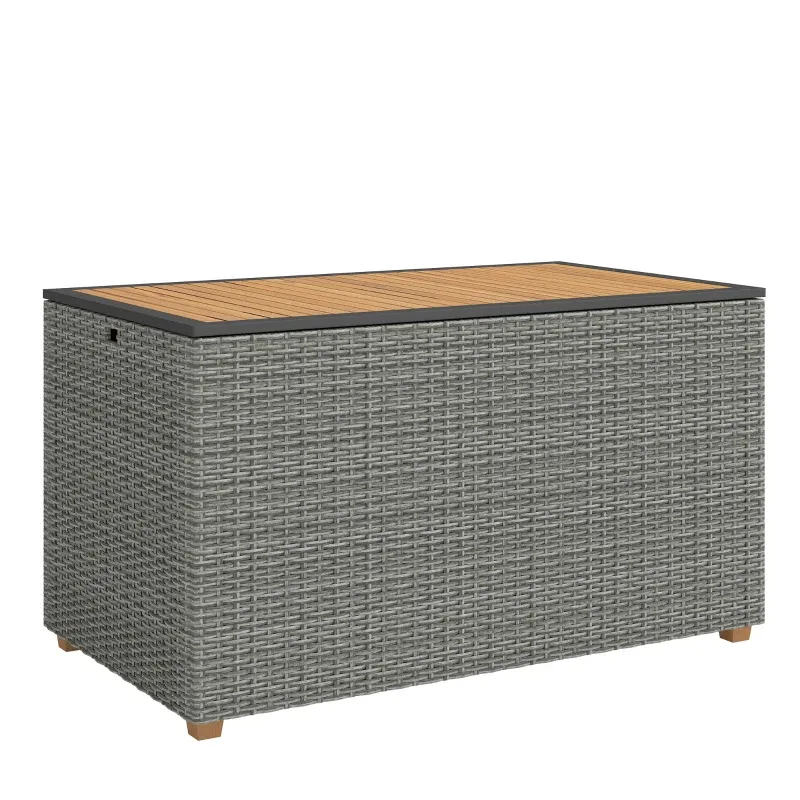 Gartenbox 450 L Polyrattan Wasserdicht Auflagenbox FSC-Holz-Deckel | Dunkelgrau/Naturholz Gartenbox 450 L Polyrattan Wasserdicht Auflagenbox FSC-Holz-Deckel | Dunkelgrau/Naturholz