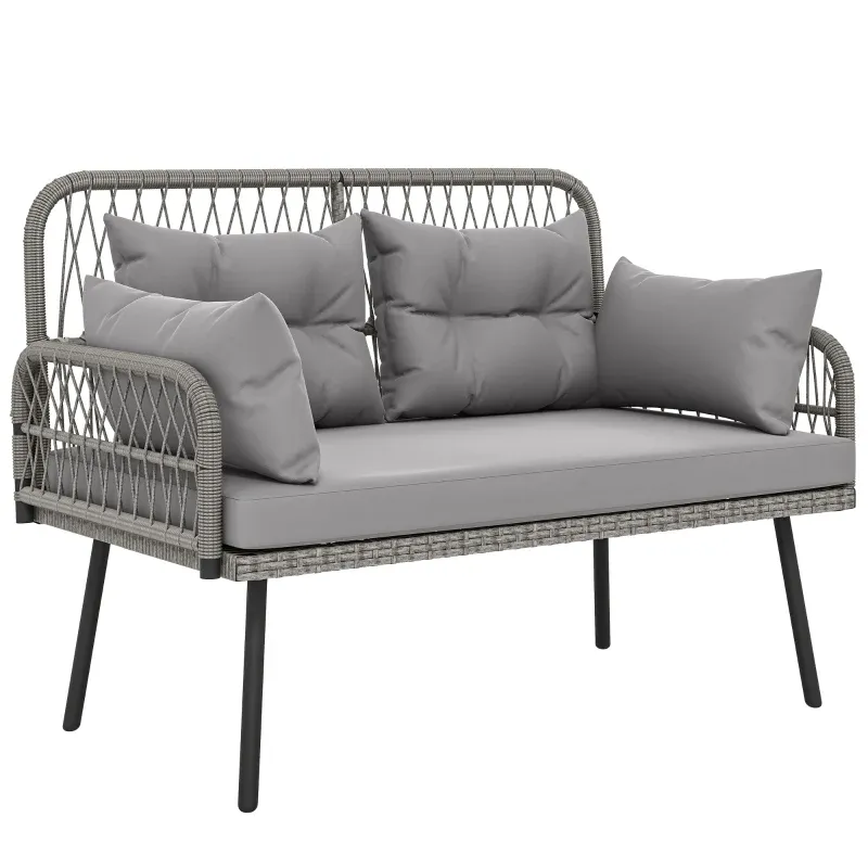 Gartensofa Kissen Polster 2-Sitzer Geflochtenes PE-Rattan Outdoor-Sofa Armlehnen | Dunkelgrau Gartensofa Kissen Polster 2-Sitzer Geflochtenes PE-Rattan Outdoor-Sofa Armlehnen | Dunkelgrau
