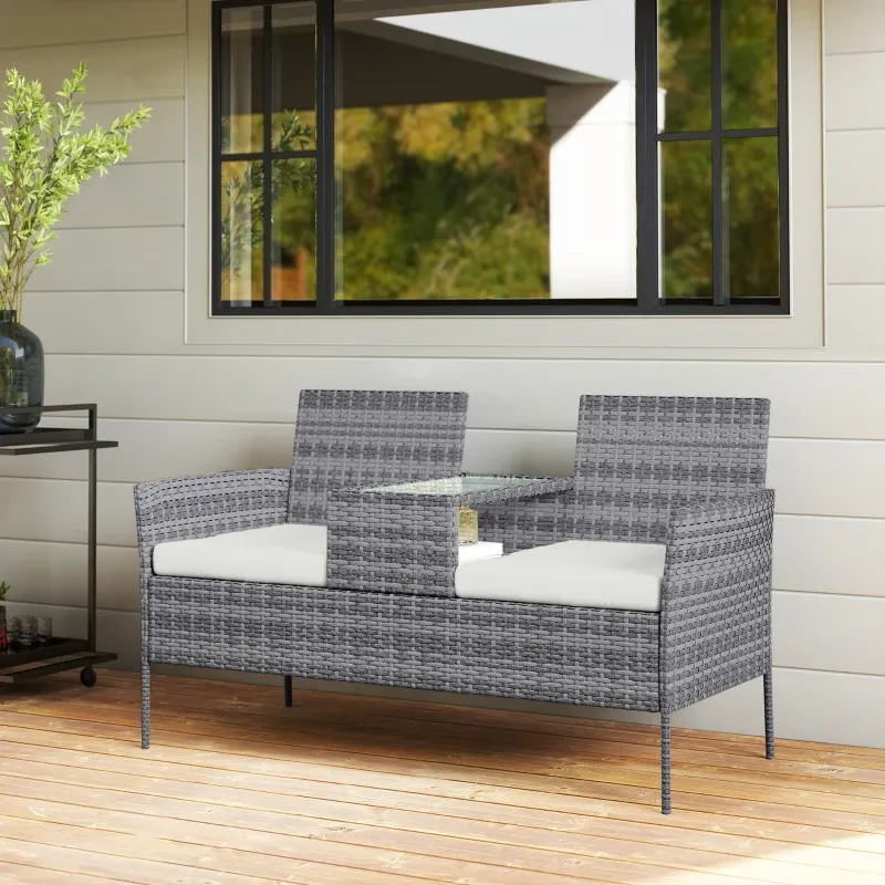 Gartenbank Geflochtenes Resin 2 Plätze Tisch Kissen | Schwarz