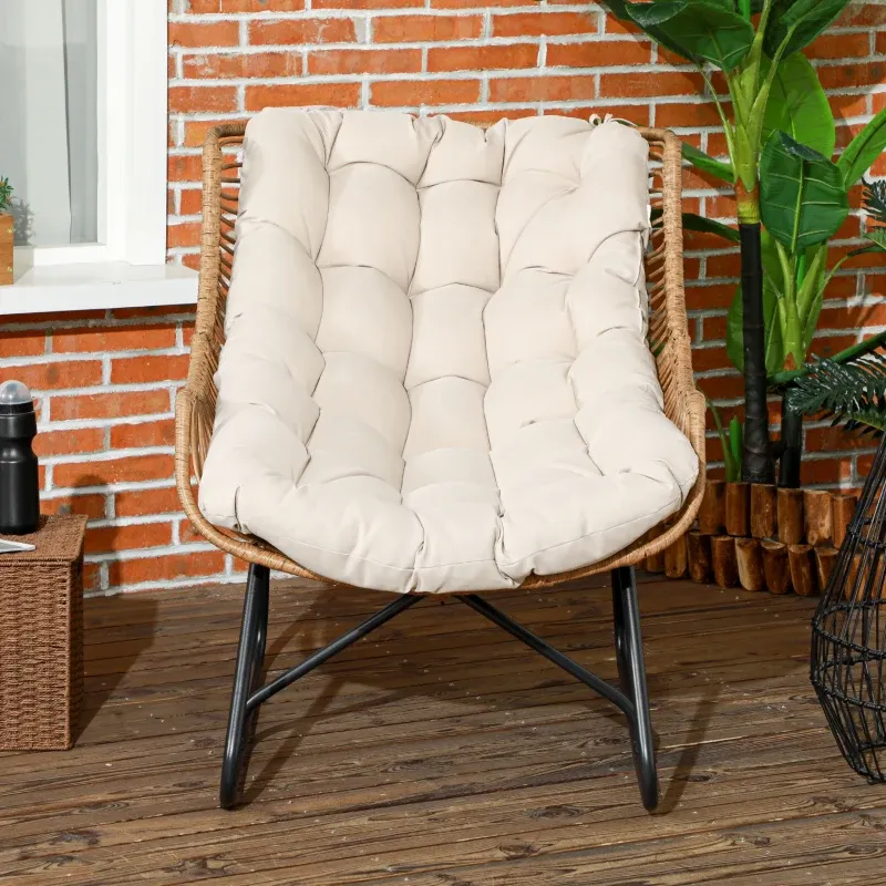 Rattansessel Dicke Kissen Garten Lounge Sessel | Natur/Khaki/Schwarz