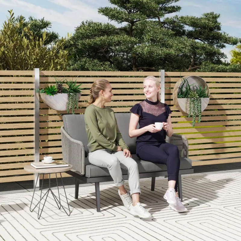 Gartensofa 2-Sitzer Rattankissen Outdoor-Sofa Stahlrahmen | Dunkelgrau
