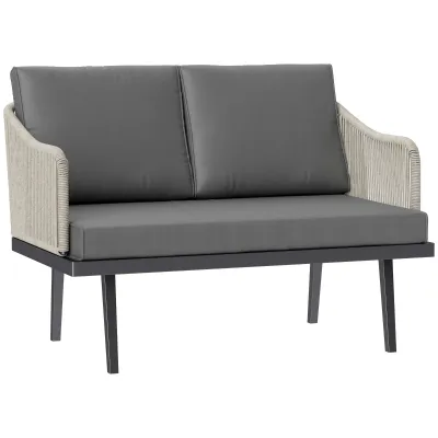 Gartensofa 2-Sitzer Rattankissen Outdoor-Sofa Stahlrahmen | Dunkelgrau Gartensofa 2-Sitzer Rattankissen Outdoor-Sofa Stahlrahmen | Dunkelgrau
