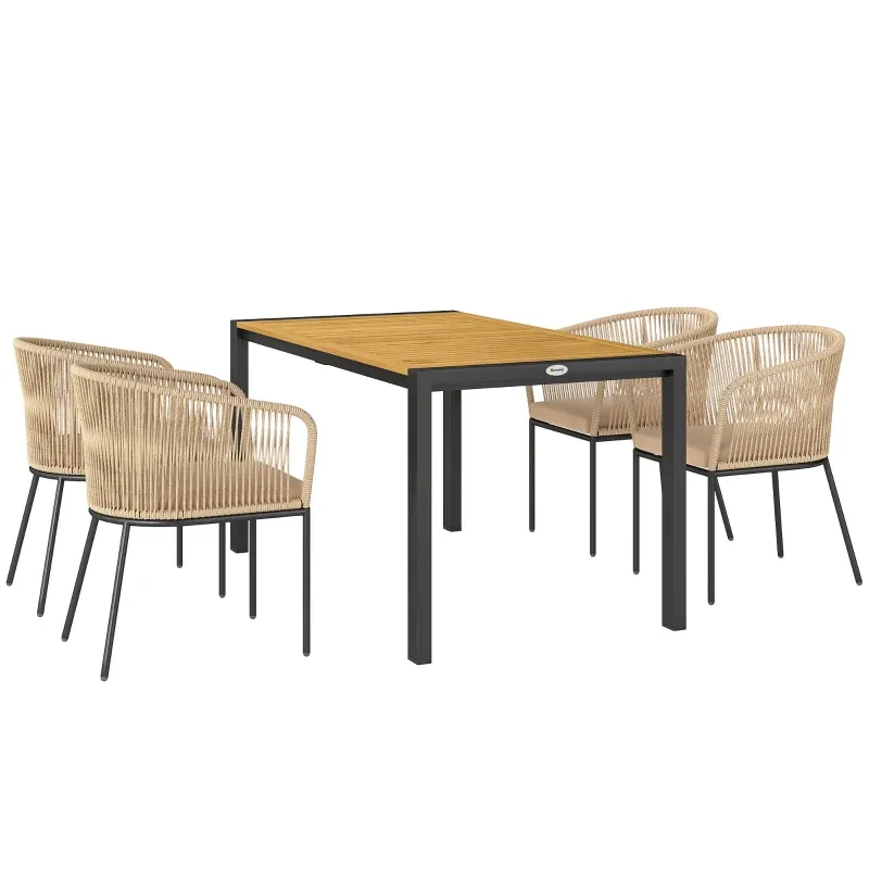 5-teiliges Rattan-Gartenmöbel-Set 4 Stühle 1 Tisch Waschbare Kissen | Khaki 5-teiliges Rattan-Gartenmöbel-Set 4 Stühle 1 Tisch Waschbare Kissen | Khaki
