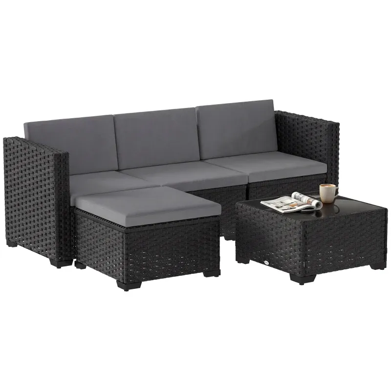 5-teiliges Modulares Rattan-Garten-Set Kissen Ecksofa | Grau 5-teiliges Modulares Rattan-Garten-Set Kissen Ecksofa | Grau