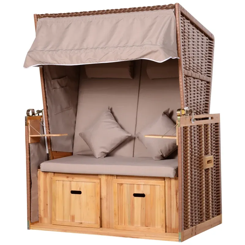 Strandkorb 2 Personen Neigbare Rücklehne | Beige Strandkorb 2 Personen Neigbare Rücklehne | Beige