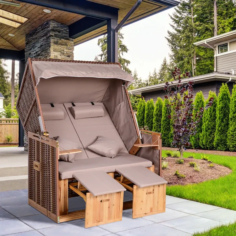Strandkorb 2 Personen Neigbare Rücklehne | Beige