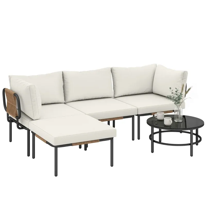 5-teiliges Garten-Set Modulare Rattan-Lösung Kissen | Khaki 5-teiliges Garten-Set Modulare Rattan-Lösung Kissen | Khaki