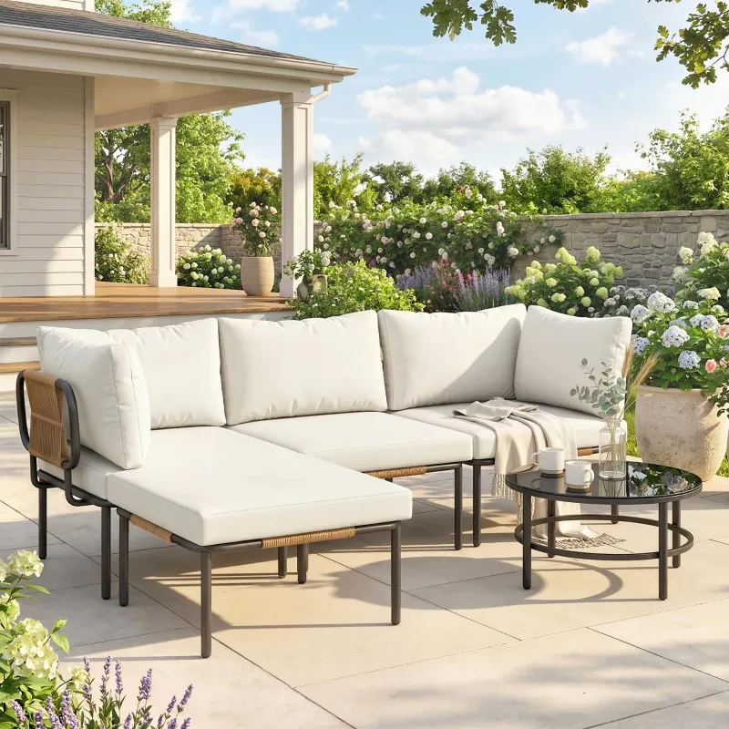 5-teiliges Garten-Set Modulare Rattan-Lösung Kissen | Khaki