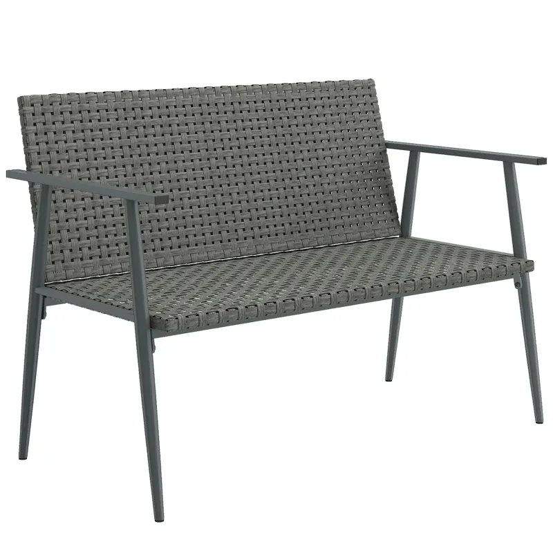 2‑sitzige Rattan-Gartenbank mit Armlehnen Rückenlehnen Verstellbare Füsse | Grau 2‑sitzige Rattan-Gartenbank mit Armlehnen Rückenlehnen Verstellbare Füsse | Grau