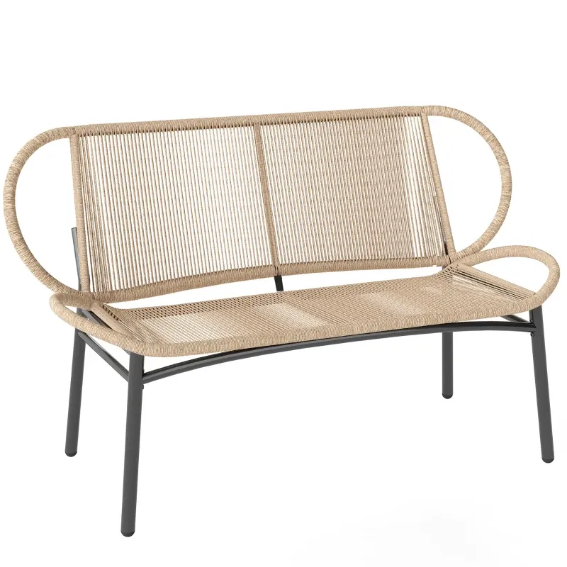 2-Sitzer Rattan-Gartenbank Outdoor-Bank Geflochtenes PE Metallgestell | Natur 2-Sitzer Rattan-Gartenbank Outdoor-Bank Geflochtenes PE Metallgestell | Natur