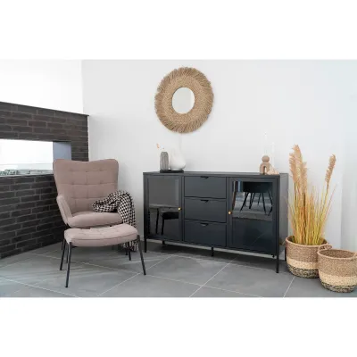 Dalby Sideboard Vitrine 2 Glastüren 3 Schubladen Stahl | Schwarz