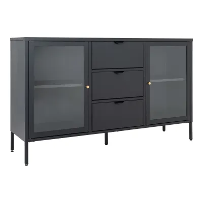 Dalby Sideboard Vitrine 2 Glastüren 3 Schubladen Stahl | Schwarz Dalby Sideboard Vitrine 2 Glastüren 3 Schubladen Stahl | Schwarz