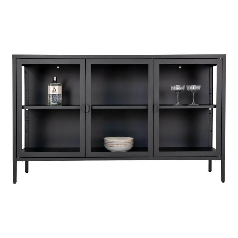 Brisbane Sideboard Vitrine 3 Glastüren Stahl | Schwarz